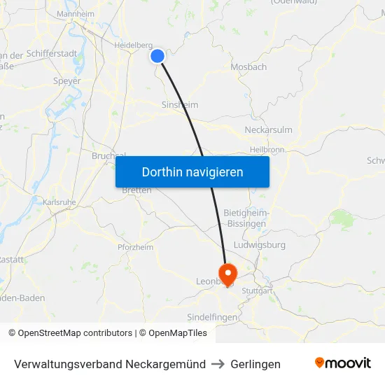 Verwaltungsverband Neckargemünd to Gerlingen map