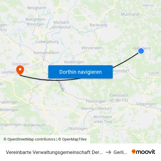 Vereinbarte Verwaltungsgemeinschaft Der Stadt Welzheim to Gerlingen map