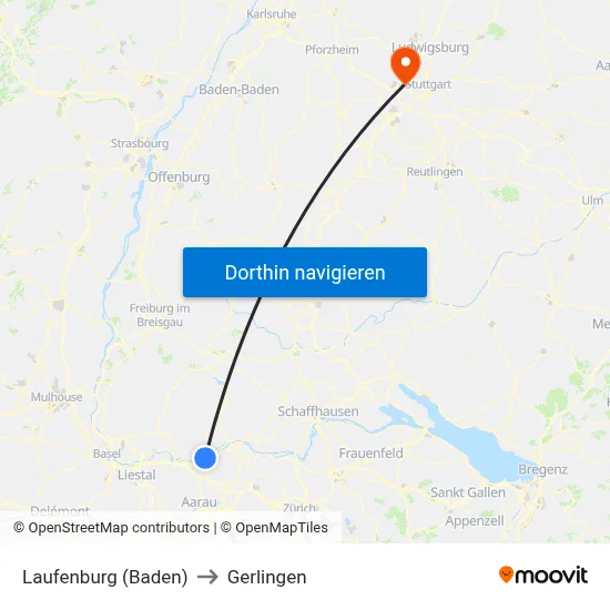 Laufenburg (Baden) to Gerlingen map