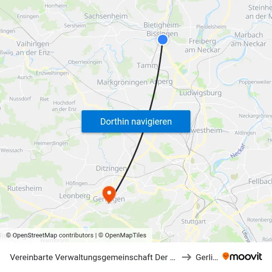 Vereinbarte Verwaltungsgemeinschaft Der Stadt Bietigheim-Bissingen to Gerlingen map