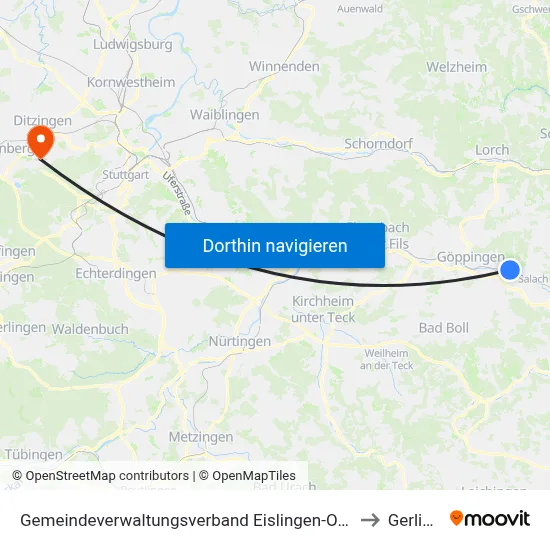 Gemeindeverwaltungsverband Eislingen-Ottenbach-Salach to Gerlingen map