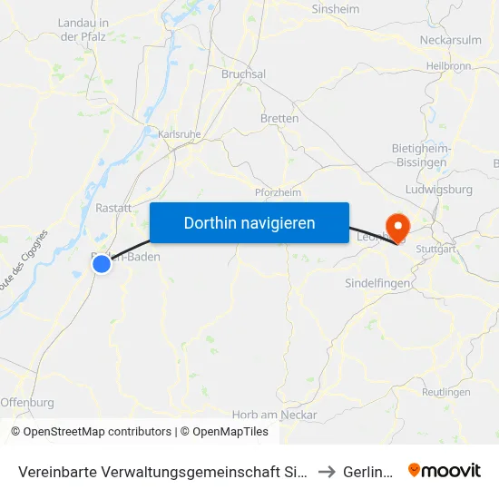 Vereinbarte Verwaltungsgemeinschaft Sinzheim to Gerlingen map