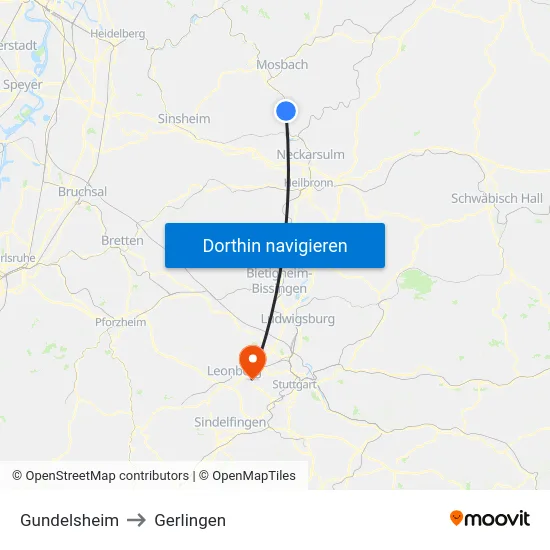 Gundelsheim to Gerlingen map
