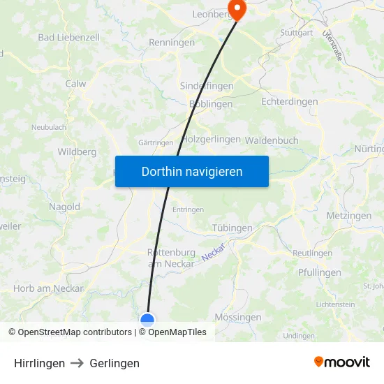 Hirrlingen to Gerlingen map