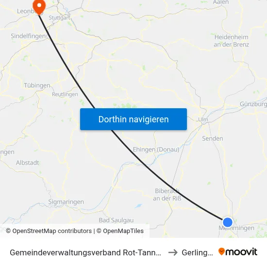 Gemeindeverwaltungsverband Rot-Tannheim to Gerlingen map
