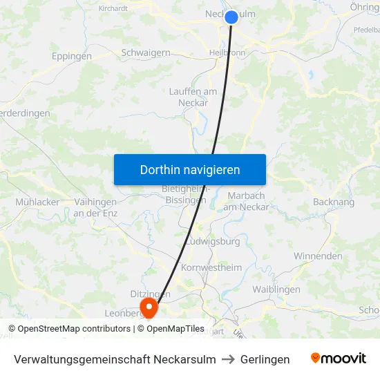 Verwaltungsgemeinschaft Neckarsulm to Gerlingen map