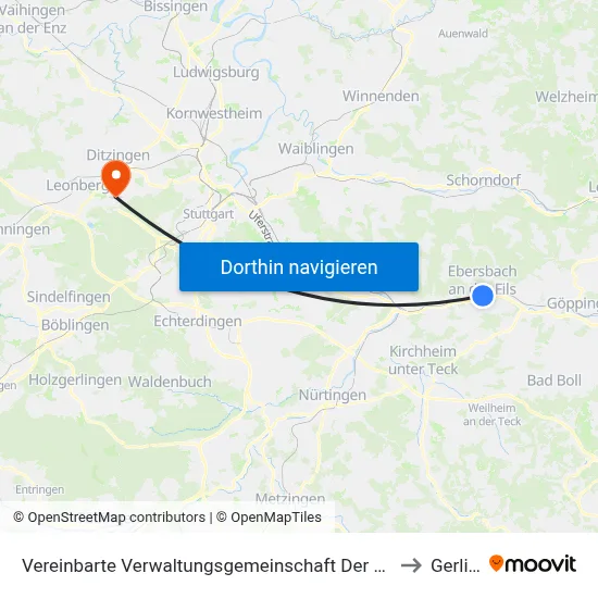 Vereinbarte Verwaltungsgemeinschaft Der Stadt Ebersbach An Der Fils to Gerlingen map