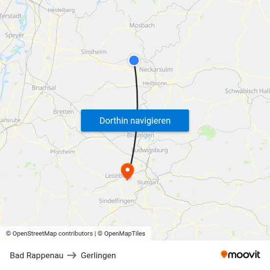 Bad Rappenau to Gerlingen map