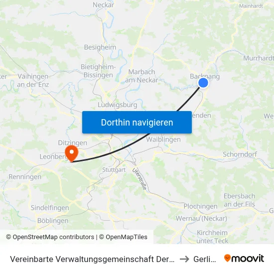 Vereinbarte Verwaltungsgemeinschaft Der Stadt Backnang to Gerlingen map