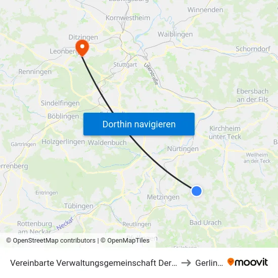 Vereinbarte Verwaltungsgemeinschaft Der Stadt Neuffen to Gerlingen map