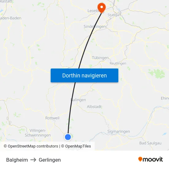 Balgheim to Gerlingen map