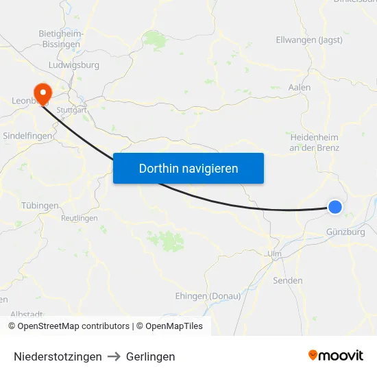Niederstotzingen to Gerlingen map