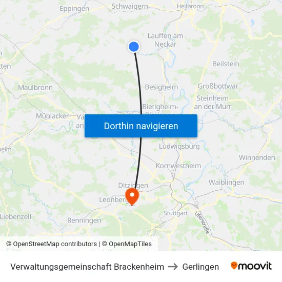 Verwaltungsgemeinschaft Brackenheim to Gerlingen map