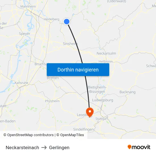 Neckarsteinach to Gerlingen map