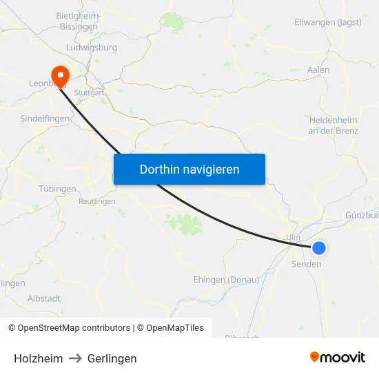 Holzheim to Gerlingen map