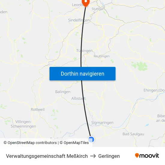 Verwaltungsgemeinschaft Meßkirch to Gerlingen map