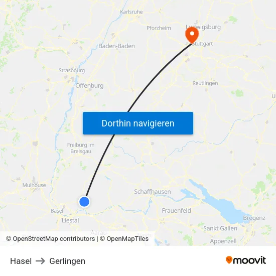 Hasel to Gerlingen map