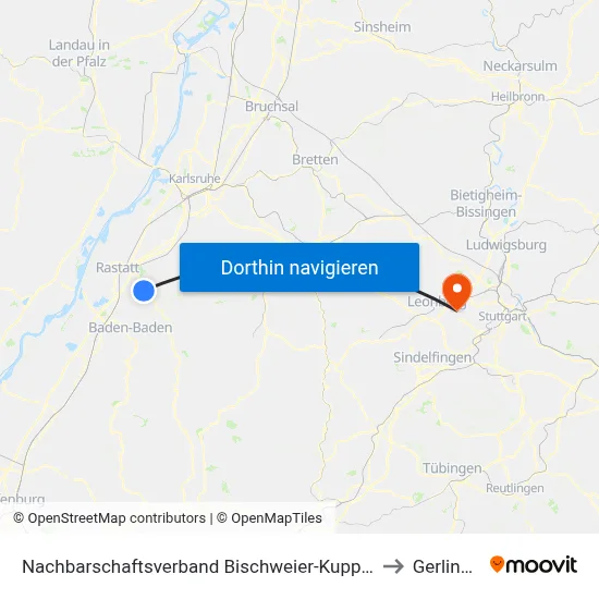 Nachbarschaftsverband Bischweier-Kuppenheim to Gerlingen map