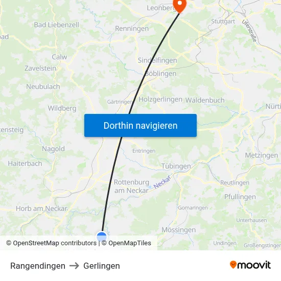 Rangendingen to Gerlingen map