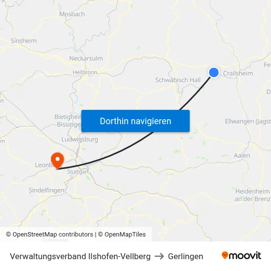 Verwaltungsverband Ilshofen-Vellberg to Gerlingen map
