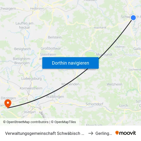 Verwaltungsgemeinschaft Schwäbisch Hall to Gerlingen map