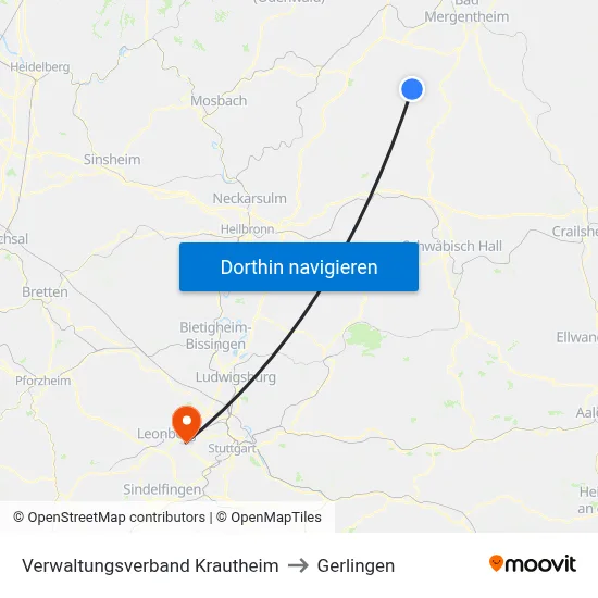 Verwaltungsverband Krautheim to Gerlingen map