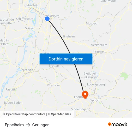 Eppelheim to Gerlingen map