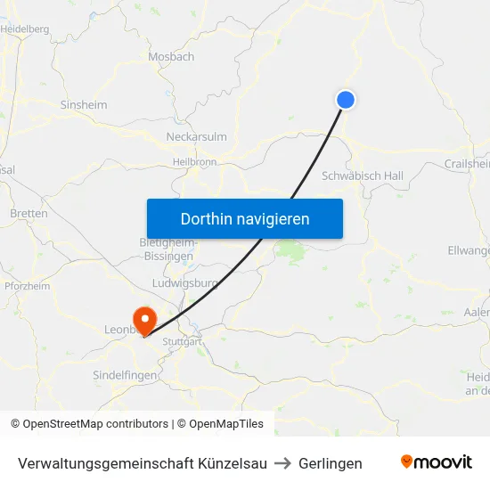 Verwaltungsgemeinschaft Künzelsau to Gerlingen map