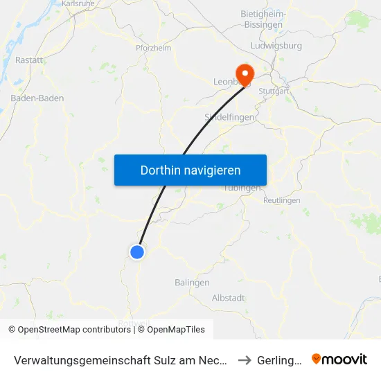 Verwaltungsgemeinschaft Sulz am Neckar to Gerlingen map