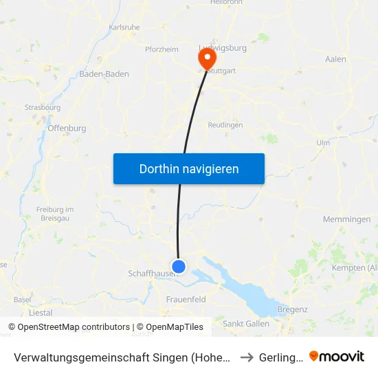 Verwaltungsgemeinschaft Singen (Hohentwiel) to Gerlingen map