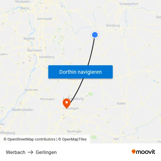 Werbach to Gerlingen map