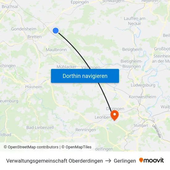 Verwaltungsgemeinschaft Oberderdingen to Gerlingen map