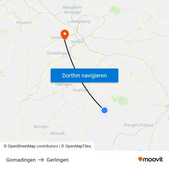 Gomadingen to Gerlingen map