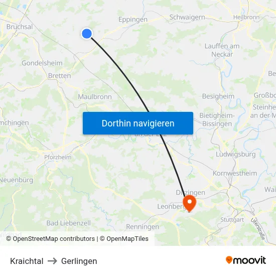 Kraichtal to Gerlingen map