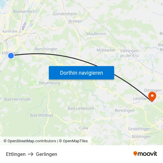 Ettlingen to Gerlingen map