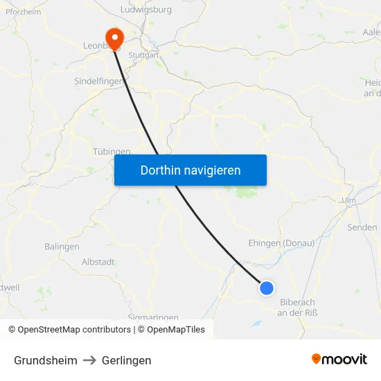 Grundsheim to Gerlingen map