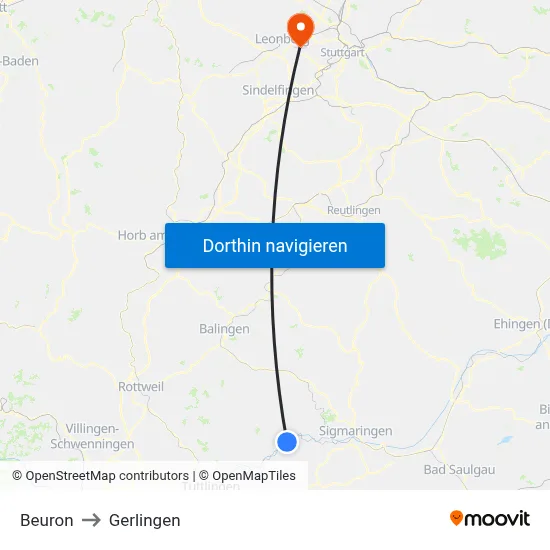 Beuron to Gerlingen map