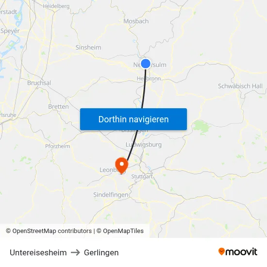 Untereisesheim to Gerlingen map