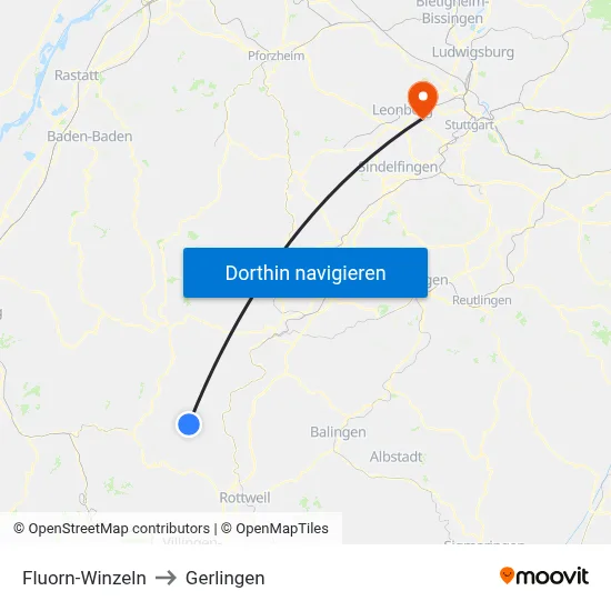 Fluorn-Winzeln to Gerlingen map