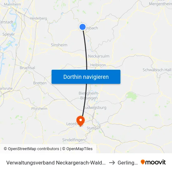Verwaltungsverband Neckargerach-Waldbrunn to Gerlingen map