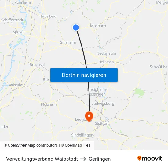 Verwaltungsverband Waibstadt to Gerlingen map