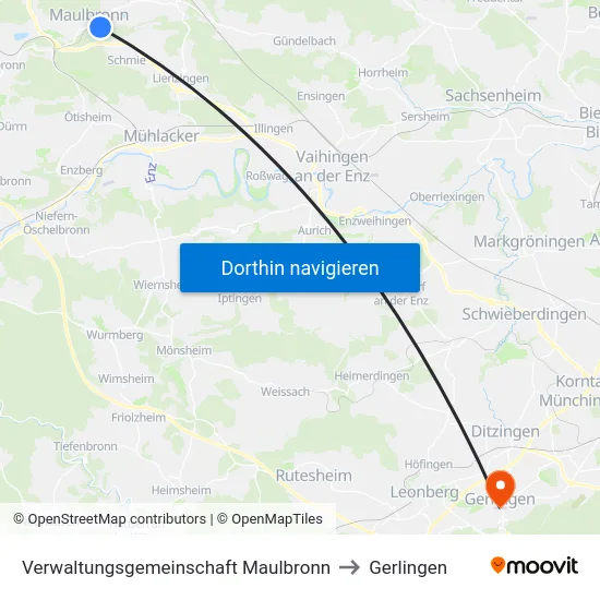 Verwaltungsgemeinschaft Maulbronn to Gerlingen map