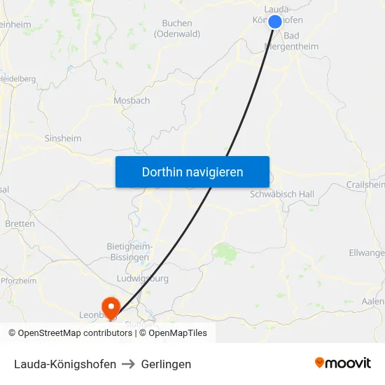 Lauda-Königshofen to Gerlingen map