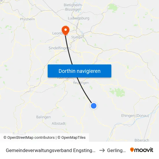 Gemeindeverwaltungsverband Engstingen to Gerlingen map
