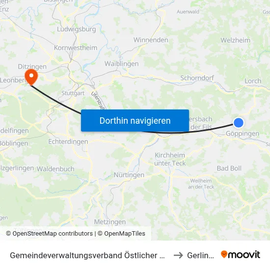 Gemeindeverwaltungsverband Östlicher Schurwald to Gerlingen map