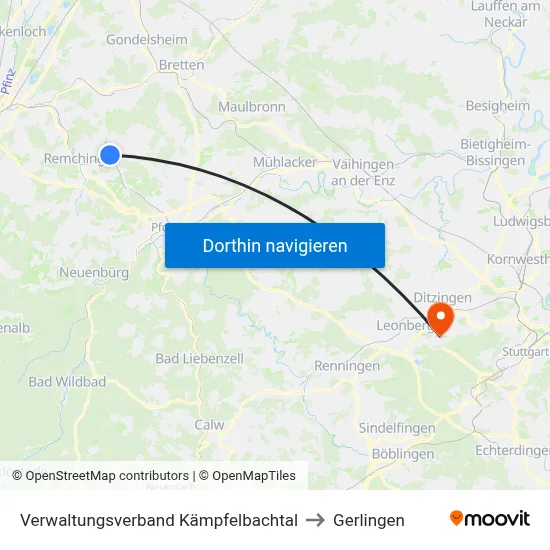 Verwaltungsverband Kämpfelbachtal to Gerlingen map