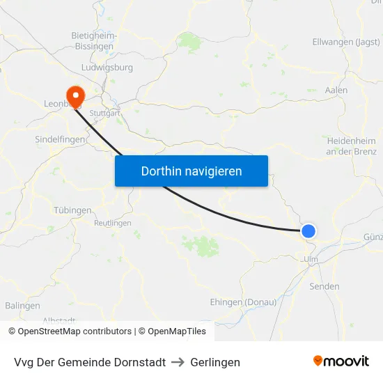 Vvg Der Gemeinde Dornstadt to Gerlingen map