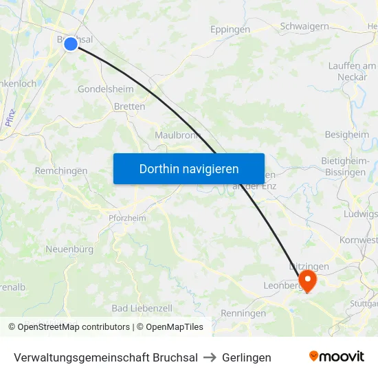 Verwaltungsgemeinschaft Bruchsal to Gerlingen map