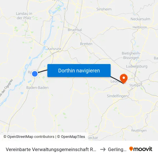 Vereinbarte Verwaltungsgemeinschaft Rastatt to Gerlingen map