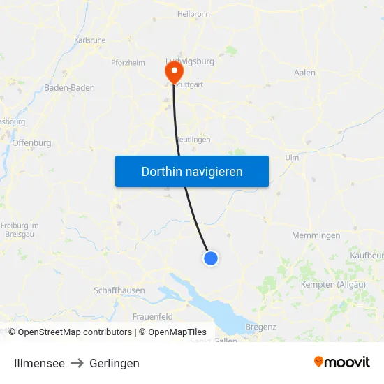 Illmensee to Gerlingen map